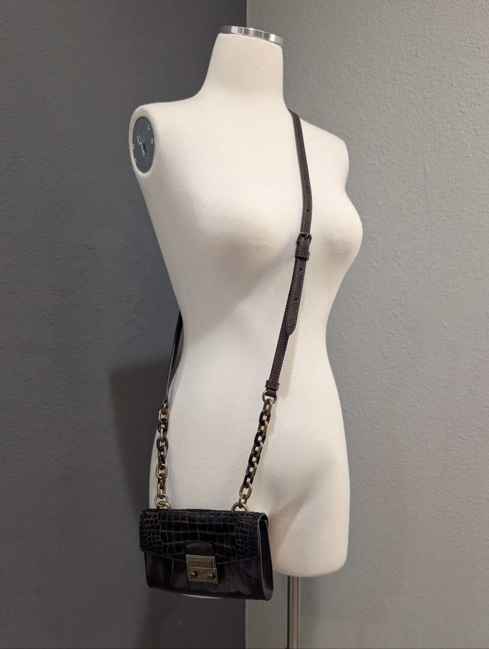 Frye Brown Leather & Calf Hair Croc-Embossed Crossbody Bag
